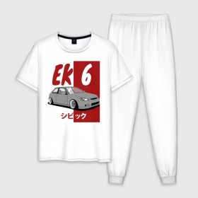 Мужская пижама хлопок с принтом Honda Civic EK6 в Петрозаводске, 100% хлопок | брюки и футболка прямого кроя, без карманов, на брюках мягкая резинка на поясе и по низу штанин
 | 