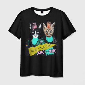 Мужская футболка 3D с принтом Кис-Кис в Петрозаводске, 100% полиэфир | прямой крой, круглый вырез горловины, длина до линии бедер | Тематика изображения на принте: punk | punk rock | rock | алина олешева | кис | кис кис | кокос | панк | панк рок | рок | софья сомусева | хмурый