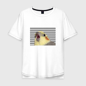 Мужская футболка хлопок Oversize с принтом Орущий попугай в Петрозаводске, 100% хлопок | свободный крой, круглый ворот, “спинка” длиннее передней части | Тематика изображения на принте: mem | забавный | мем | орущий попугай | попугай | прикол | птица | смешной | юмор