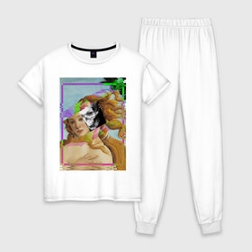 Женская пижама хлопок с принтом Венера в Петрозаводске, 100% хлопок | брюки и футболка прямого кроя, без карманов, на брюках мягкая резинка на поясе и по низу штанин | венера | глитч | девушка | для девушек | для мужчин | для парней | искусство | картина | красивый | красота | креативный | ренесанс | стильный | художник