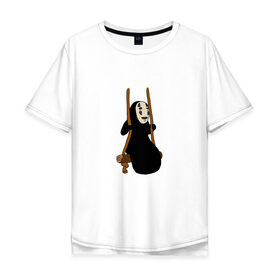 Мужская футболка хлопок Oversize с принтом Безликий на качелях в Петрозаводске, 100% хлопок | свободный крой, круглый ворот, “спинка” длиннее передней части | anime | аниме | безликий | каонаси | мульт | мультик | мультфильм | персонаж | унесённые призраками