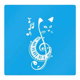 Магнитный плакат 3Х3 с принтом Котик Меломан голубой в Петрозаводске, Полимерный материал с магнитным слоем | 9 деталей размером 9*9 см | Тематика изображения на принте: blue | cat | music | musical | white | белый | день | игроман | кот | котик | котиков | котиком | котов | кошек | кошка | меломан | музыка | музыкальный | ноты | с белым | с котом | с нотами | студент | студента | фон