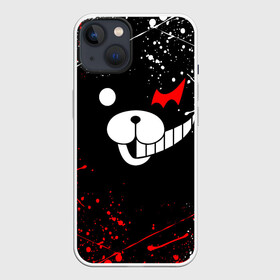 Чехол для iPhone 13 с принтом MONOKUMA краснобелые брызги в Петрозаводске,  |  | anime | bear | black  white | danganronpa | kurokuma | monodam | monokuma | monomi | monotaro | rabbit | school | shirokuma | аниме | главарь | мoноми | монокума | черно белый | школа