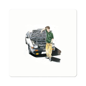 Магнит виниловый Квадрат с принтом Initial D Takumi & Toyota AE 86 в Петрозаводске, полимерный материал с магнитным слоем | размер 9*9 см, закругленные углы | ae 86 | anime | car | fujiwara | initial d | japan | jdm | levin | stance | takumi | toyota | trueno | автомобили | аниме | гонки | инициал д | такуми