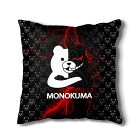 Подушка 3D с принтом MONOKUMA. в Петрозаводске, наволочка – 100% полиэстер, наполнитель – холлофайбер (легкий наполнитель, не вызывает аллергию). | состоит из подушки и наволочки. Наволочка на молнии, легко снимается для стирки | anime | bear | black  white | danganronpa | kurokuma | monodam | monokuma | monomi | monotaro | pink | rabbit | school | shirokuma | аниме | главарь | мoноми | монокума | черно белый | школа