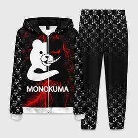 Мужской костюм 3D с принтом MONOKUMA. в Петрозаводске, 100% полиэстер | Манжеты и пояс оформлены тканевой резинкой, двухслойный капюшон со шнурком для регулировки, карманы спереди | anime | bear | black  white | danganronpa | kurokuma | monodam | monokuma | monomi | monotaro | pink | rabbit | school | shirokuma | аниме | главарь | мoноми | монокума | черно белый | школа