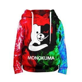 Детская толстовка 3D с принтом MONOKUMA. в Петрозаводске, 100% полиэстер | двухслойный капюшон со шнурком для регулировки, мягкие манжеты на рукавах и по низу толстовки, спереди карман-кенгуру с мягким внутренним слоем | anime | bear | black  white | danganronpa | kurokuma | monodam | monokuma | monomi | monotaro | pink | rabbit | school | shirokuma | аниме | главарь | мoноми | монокума | черно белый | школа