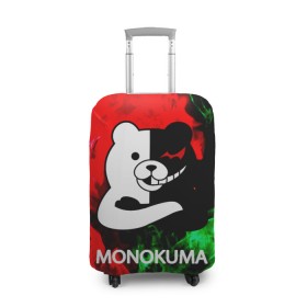 Чехол для чемодана 3D с принтом MONOKUMA. в Петрозаводске, 86% полиэфир, 14% спандекс | двустороннее нанесение принта, прорези для ручек и колес | anime | bear | black  white | danganronpa | kurokuma | monodam | monokuma | monomi | monotaro | pink | rabbit | school | shirokuma | аниме | главарь | мoноми | монокума | черно белый | школа