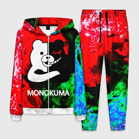 Мужской костюм 3D с принтом MONOKUMA. в Петрозаводске, 100% полиэстер | Манжеты и пояс оформлены тканевой резинкой, двухслойный капюшон со шнурком для регулировки, карманы спереди | anime | bear | black  white | danganronpa | kurokuma | monodam | monokuma | monomi | monotaro | pink | rabbit | school | shirokuma | аниме | главарь | мoноми | монокума | черно белый | школа