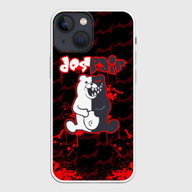 Чехол для iPhone 13 mini с принтом Монокума красные волны в Петрозаводске,  |  | anime | bear | black  white | danganronpa | kurokuma | monodam | monokuma | monomi | monotaro | pink | rabbit | school | shirokuma | аниме | главарь | мoноми | монокума | черно белый | школа