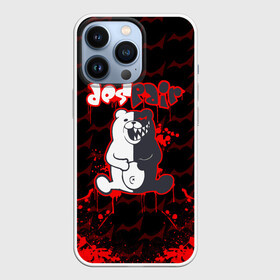 Чехол для iPhone 13 Pro с принтом Монокума красные волны в Петрозаводске,  |  | anime | bear | black  white | danganronpa | kurokuma | monodam | monokuma | monomi | monotaro | pink | rabbit | school | shirokuma | аниме | главарь | мoноми | монокума | черно белый | школа