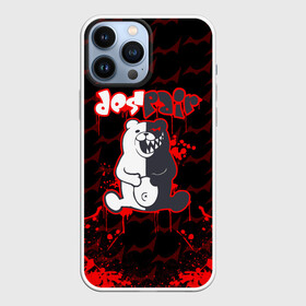 Чехол для iPhone 13 Pro Max с принтом Монокума красные волны в Петрозаводске,  |  | anime | bear | black  white | danganronpa | kurokuma | monodam | monokuma | monomi | monotaro | pink | rabbit | school | shirokuma | аниме | главарь | мoноми | монокума | черно белый | школа