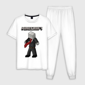 Мужская пижама хлопок с принтом Слендермен - Minecraft в Петрозаводске, 100% хлопок | брюки и футболка прямого кроя, без карманов, на брюках мягкая резинка на поясе и по низу штанин
 | 