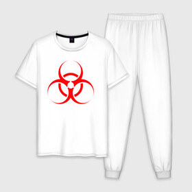 Мужская пижама хлопок с принтом BIOHAZARD в Петрозаводске, 100% хлопок | брюки и футболка прямого кроя, без карманов, на брюках мягкая резинка на поясе и по низу штанин
 | biohazard | radiation | re | re3 | residenr evil | toxic | virusвирус | world war z | биохазард | обитель зла | радиация | токсик | эпидемия
