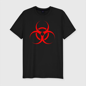 Мужская футболка хлопок Slim с принтом BIOHAZARD в Петрозаводске, 92% хлопок, 8% лайкра | приталенный силуэт, круглый вырез ворота, длина до линии бедра, короткий рукав | biohazard | radiation | re | re3 | residenr evil | toxic | virusвирус | world war z | биохазард | обитель зла | радиация | токсик | эпидемия