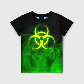Детская футболка 3D с принтом BIOHAZARD в Петрозаводске, 100% гипоаллергенный полиэфир | прямой крой, круглый вырез горловины, длина до линии бедер, чуть спущенное плечо, ткань немного тянется | biohazard | radiation | re | re3 | residenr evil | toxic | virusвирус | world war z | биохазард | обитель зла | радиация | токсик | эпидемия