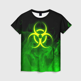 Женская футболка 3D с принтом BIOHAZARD в Петрозаводске, 100% полиэфир ( синтетическое хлопкоподобное полотно) | прямой крой, круглый вырез горловины, длина до линии бедер | biohazard | radiation | re | re3 | residenr evil | toxic | virusвирус | world war z | биохазард | обитель зла | радиация | токсик | эпидемия