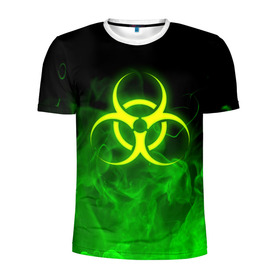 Мужская футболка 3D спортивная с принтом BIOHAZARD в Петрозаводске, 100% полиэстер с улучшенными характеристиками | приталенный силуэт, круглая горловина, широкие плечи, сужается к линии бедра | Тематика изображения на принте: biohazard | radiation | re | re3 | residenr evil | toxic | virusвирус | world war z | биохазард | обитель зла | радиация | токсик | эпидемия