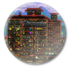 Значок с принтом TERRARIA в Петрозаводске,  металл | круглая форма, металлическая застежка в виде булавки | game | pixel | terraria | игра | пиксель | террариа