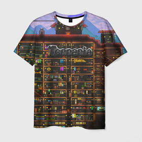Мужская футболка 3D с принтом TERRARIA в Петрозаводске, 100% полиэфир | прямой крой, круглый вырез горловины, длина до линии бедер | game | pixel | terraria | игра | пиксель | террариа
