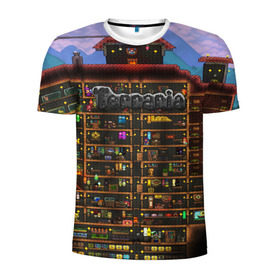 Мужская футболка 3D спортивная с принтом TERRARIA в Петрозаводске, 100% полиэстер с улучшенными характеристиками | приталенный силуэт, круглая горловина, широкие плечи, сужается к линии бедра | game | pixel | terraria | игра | пиксель | террариа