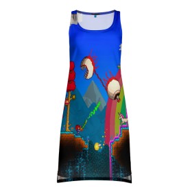 Платье-майка 3D с принтом TERRARIA GAME в Петрозаводске, 100% полиэстер | полуприлегающий силуэт, широкие бретели, круглый вырез горловины, удлиненный подол сзади. | game | pixel | terraria | игра | пиксель | террариа