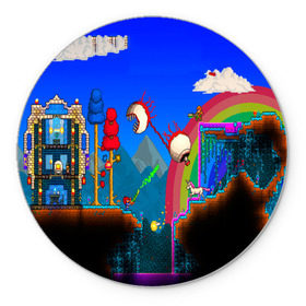 Коврик для мышки круглый с принтом TERRARIA GAME в Петрозаводске, резина и полиэстер | круглая форма, изображение наносится на всю лицевую часть | Тематика изображения на принте: game | pixel | terraria | игра | пиксель | террариа
