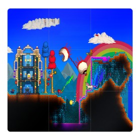Магнитный плакат 3Х3 с принтом TERRARIA GAME в Петрозаводске, Полимерный материал с магнитным слоем | 9 деталей размером 9*9 см | game | pixel | terraria | игра | пиксель | террариа