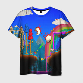 Мужская футболка 3D с принтом TERRARIA GAME в Петрозаводске, 100% полиэфир | прямой крой, круглый вырез горловины, длина до линии бедер | game | pixel | terraria | игра | пиксель | террариа