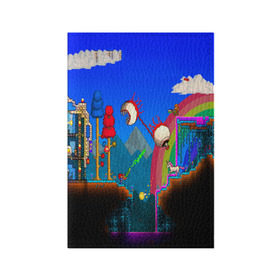 Обложка для паспорта матовая кожа с принтом TERRARIA GAME в Петрозаводске, натуральная матовая кожа | размер 19,3 х 13,7 см; прозрачные пластиковые крепления | Тематика изображения на принте: game | pixel | terraria | игра | пиксель | террариа