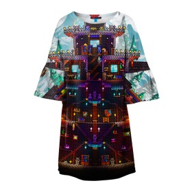 Детское платье 3D с принтом Terraria в Петрозаводске, 100% полиэстер | прямой силуэт, чуть расширенный к низу. Круглая горловина, на рукавах — воланы | game | pixel | terraria | игра | пиксель | террариа