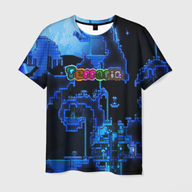 Мужская футболка 3D с принтом Terraria в Петрозаводске, 100% полиэфир | прямой крой, круглый вырез горловины, длина до линии бедер | Тематика изображения на принте: game | pixel | terraria | игра | пиксель | террариа