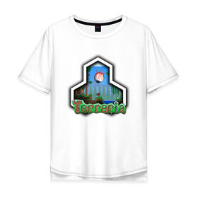 Мужская футболка хлопок Oversize с принтом Terraria в Петрозаводске, 100% хлопок | свободный крой, круглый ворот, “спинка” длиннее передней части | game | logo | teraria | terraria | игра | инди игра | логотип | надпись | терария | террария