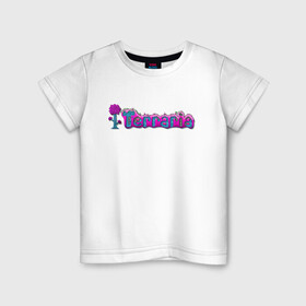 Детская футболка хлопок с принтом Terraria в Петрозаводске, 100% хлопок | круглый вырез горловины, полуприлегающий силуэт, длина до линии бедер | game | logo | teraria | terraria | игра | инди игра | логотип | надпись | терария | террария
