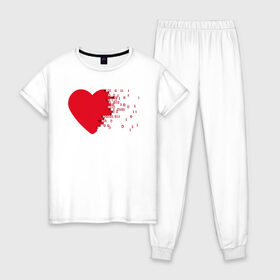 Женская пижама хлопок с принтом Сердце в Петрозаводске, 100% хлопок | брюки и футболка прямого кроя, без карманов, на брюках мягкая резинка на поясе и по низу штанин | двоичная | единицы | нули | программист | сердце