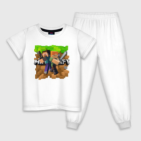 Детская пижама хлопок с принтом MINECRAFT в Петрозаводске, 100% хлопок |  брюки и футболка прямого кроя, без карманов, на брюках мягкая резинка на поясе и по низу штанин
 | Тематика изображения на принте: block | creeper | cube | minecraft | pixel | блок | геометрия | крафт | крипер | кубики | майнкрафт | пиксели