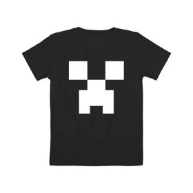 Детская футболка хлопок с принтом MINECRAFT CREEPER в Петрозаводске, 100% хлопок | круглый вырез горловины, полуприлегающий силуэт, длина до линии бедер | block | creeper | cube | minecraft | pixel | блок | геометрия | крафт | крипер | кубики | майнкрафт | пиксели