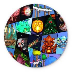 Коврик для мышки круглый с принтом Terraria allpic в Петрозаводске, резина и полиэстер | круглая форма, изображение наносится на всю лицевую часть | game | pixel | terraria | игра | пиксель | террариа