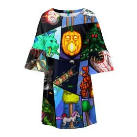 Детское платье 3D с принтом Terraria allpic в Петрозаводске, 100% полиэстер | прямой силуэт, чуть расширенный к низу. Круглая горловина, на рукавах — воланы | Тематика изображения на принте: game | pixel | terraria | игра | пиксель | террариа
