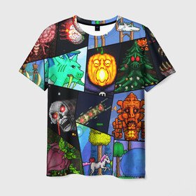 Мужская футболка 3D с принтом Terraria allpic в Петрозаводске, 100% полиэфир | прямой крой, круглый вырез горловины, длина до линии бедер | game | pixel | terraria | игра | пиксель | террариа