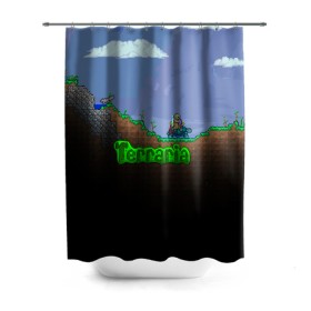 Штора 3D для ванной с принтом terraria game в Петрозаводске, 100% полиэстер | плотность материала — 100 г/м2. Стандартный размер — 146 см х 180 см. По верхнему краю — пластиковые люверсы для креплений. В комплекте 10 пластиковых колец | game | pixel | terraria | игра | пиксель | террариа