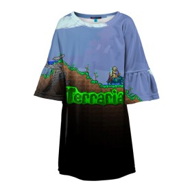 Детское платье 3D с принтом terraria game в Петрозаводске, 100% полиэстер | прямой силуэт, чуть расширенный к низу. Круглая горловина, на рукавах — воланы | game | pixel | terraria | игра | пиксель | террариа