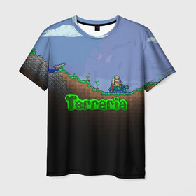 Мужская футболка 3D с принтом terraria game в Петрозаводске, 100% полиэфир | прямой крой, круглый вырез горловины, длина до линии бедер | Тематика изображения на принте: game | pixel | terraria | игра | пиксель | террариа