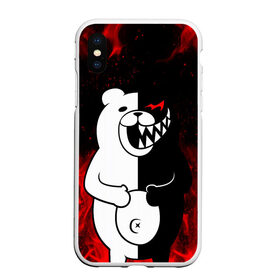 Чехол для iPhone XS Max матовый с принтом MONOKUMA в Петрозаводске, Силикон | Область печати: задняя сторона чехла, без боковых панелей | Тематика изображения на принте: anime | bear | black  white | danganronpa | kurokuma | monodam | monokuma | monomi | monotaro | rabbit | school | shirokuma | аниме | главарь | мoноми | монокума | черно белый | школа