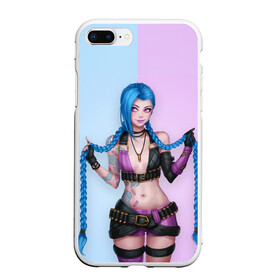 Чехол для iPhone 7Plus/8 Plus матовый с принтом League of Legends Jinx в Петрозаводске, Силикон | Область печати: задняя сторона чехла, без боковых панелей | art | braids | cartridges | character | game | girl | jinx | league of legends | lol | pigtails | tattoo | арт | девушка | джинкс | игра | косички | косы | лига легенд | лол | патроны | персонаж | тату