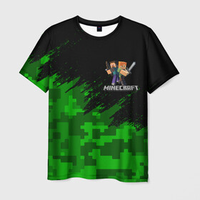 Мужская футболка 3D с принтом MINECRAFT в Петрозаводске, 100% полиэфир | прямой крой, круглый вырез горловины, длина до линии бедер | block | creeper | cube | minecraft | pixel | блок | геометрия | крафт | крипер | кубики | майнкрафт | пиксели