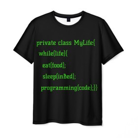 Мужская футболка 3D с принтом Жизнь программиста в Петрозаводске, 100% полиэфир | прямой крой, круглый вырез горловины, длина до линии бедер | Тематика изображения на принте: жизнь | код | програмист | программист