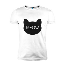 Мужская футболка хлопок Slim с принтом Meow в Петрозаводске, 92% хлопок, 8% лайкра | приталенный силуэт, круглый вырез ворота, длина до линии бедра, короткий рукав | animal | cat | cute | kitty | meow | друг | животные | киска | китти | кот | котенок | котик | кошечка | кошка | лев | леопард | милый | мур | мяу | пантера | питомец | рысь | тигр | улыбка