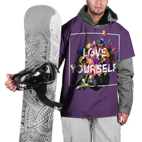 Накидка на куртку 3D с принтом Love Yourself в Петрозаводске, 100% полиэстер |  | bangtan | bighit | boy | fake love | j hope | jimin | jin | jungkook | korea | kpop | live | luv | mic drop | rm | suga | v | with | бтс | кей | поп