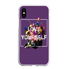 Чехол для iPhone XS Max матовый с принтом Love Yourself в Петрозаводске, Силикон | Область печати: задняя сторона чехла, без боковых панелей | bangtan | bighit | boy | fake love | j hope | jimin | jin | jungkook | korea | kpop | live | luv | mic drop | rm | suga | v | with | бтс | кей | поп